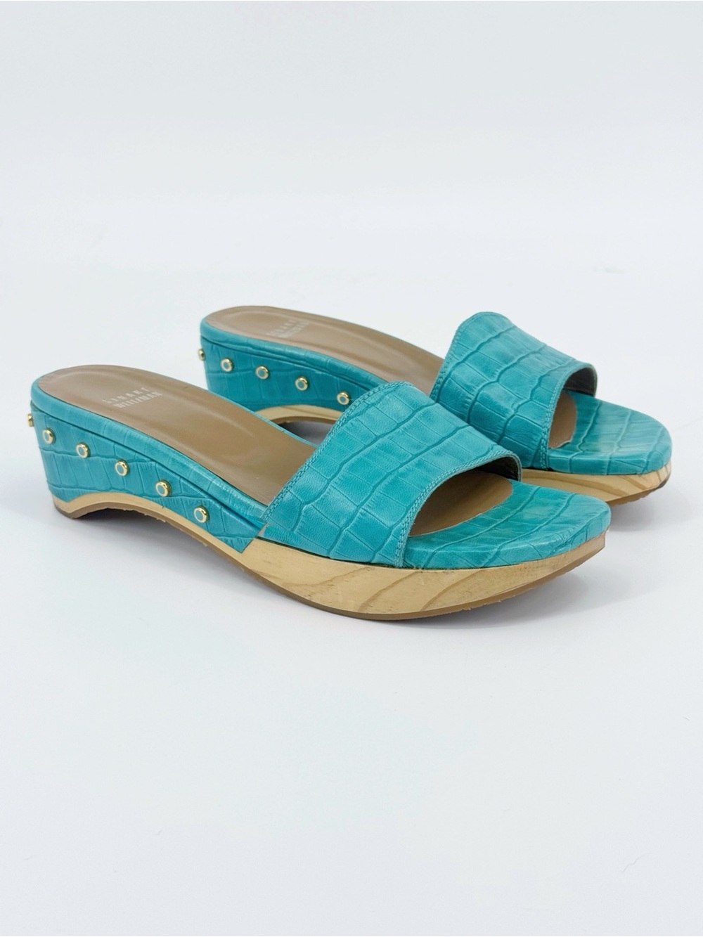 Stuart Weitzman Studded Genuine Leather Platform Mule Sandals